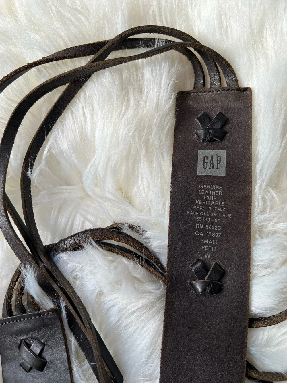 Vintage GAP Leather Belt Italy Made Boho Western Tie Front Tassels Cowgirl Chic